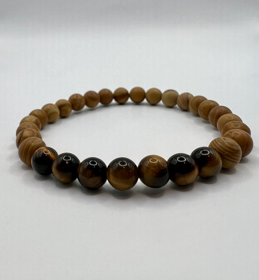 TIGERS EYE and Wood AGATE 6mm Bracelet
