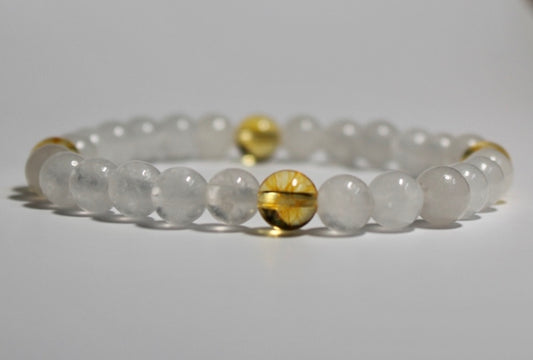 Peace and Happiness Bracelet, Natural White Jade and Citrine 6mm