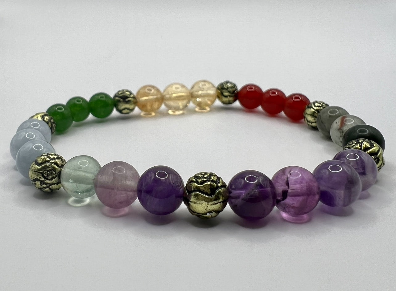 Seven Veins Energy Bracelet For Men Women Colorful Stone Rock Chakra Beads  Elastic Natural Gold Necklace