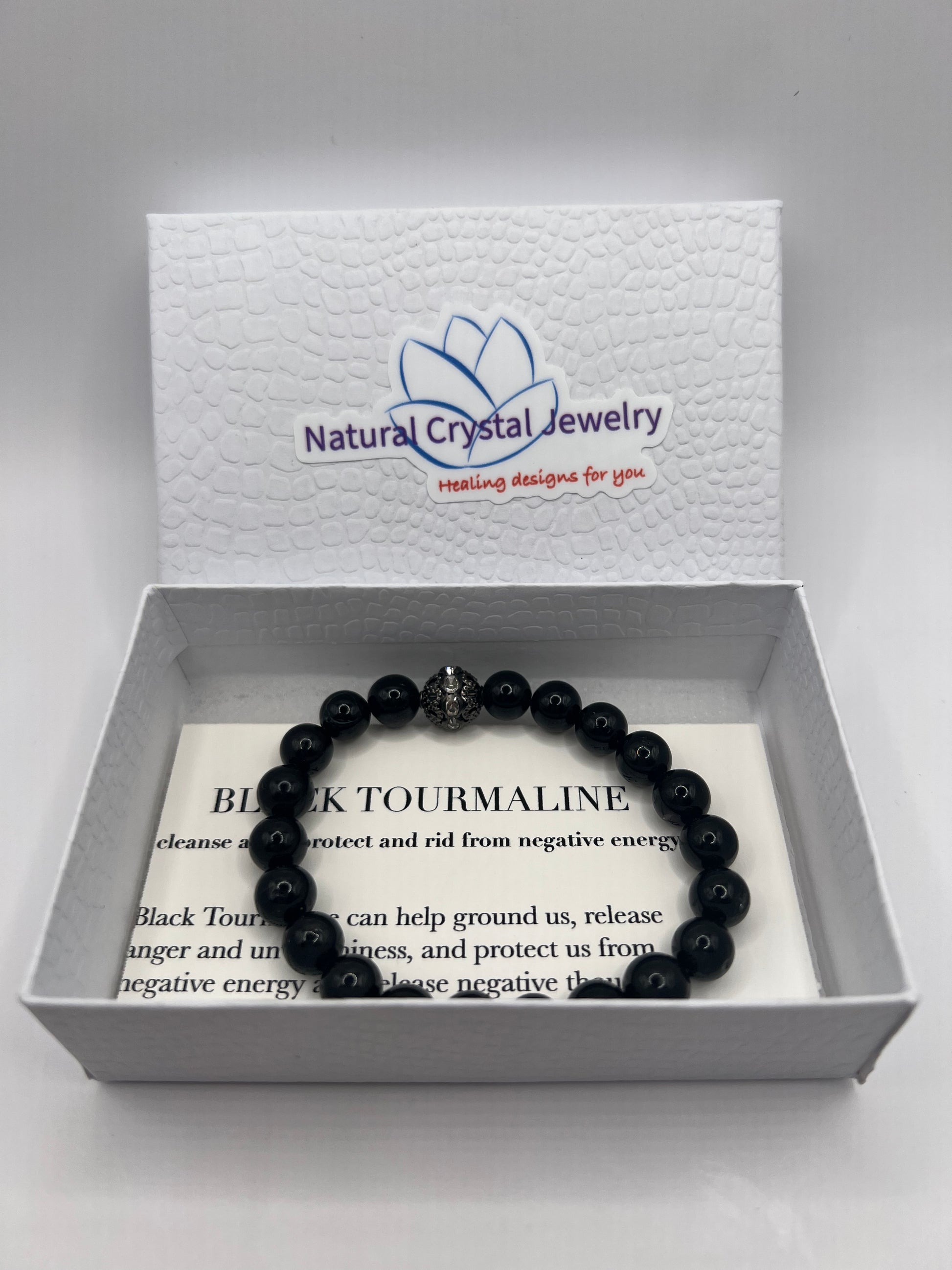 Grade A++ Black Tourmaline Crystal Bead Bracelet 8mm, Genuine