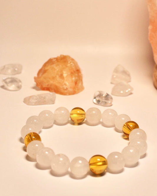 Peace and Happiness Bracelet, Natural White Jade and Citrine 6mm