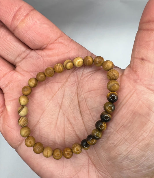 TIGERS EYE and Wood AGATE 6mm Bracelet